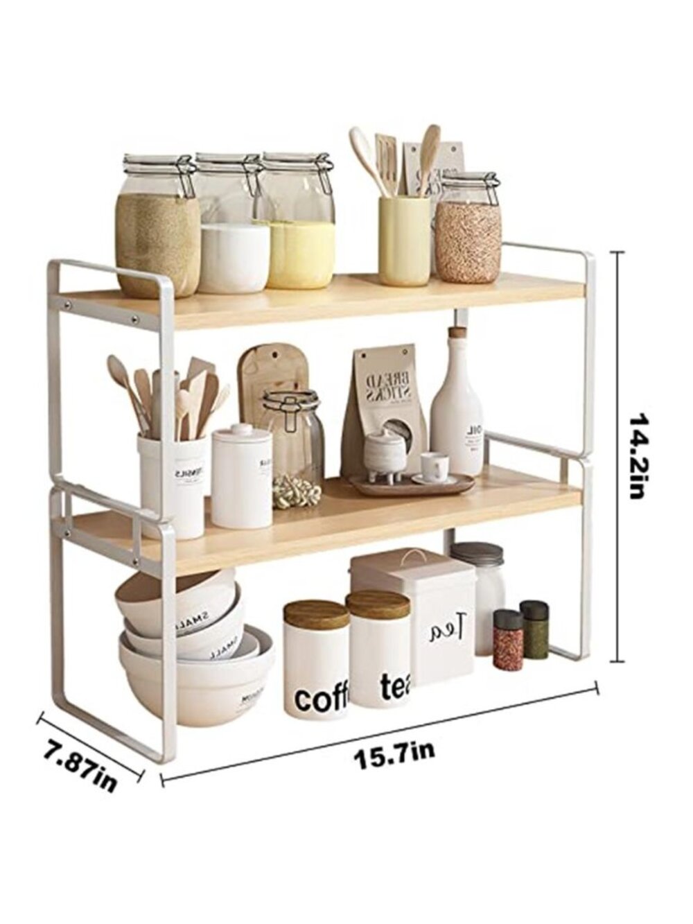Wood Desktop Shelf Organizer 2 Tier Desk Storage Monitor Riser Office Book Rack - Picture 3 of 6